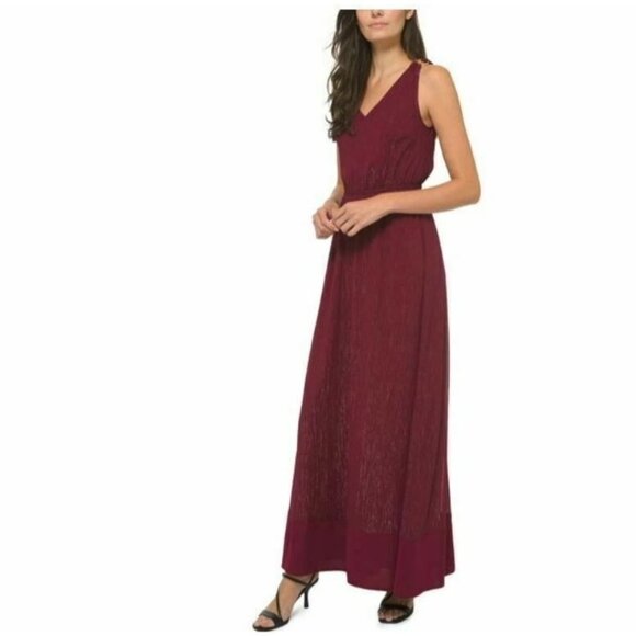 NWT Michael Kors Dark Ruby Sleeveless Maxi Dress Metalic Shimmer Small RY10397 - Picture 1 of 13